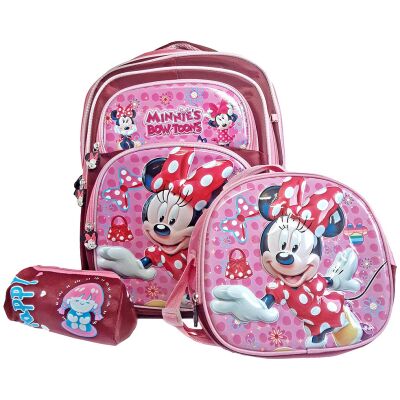 شنطة ظهر مدرسية للاطفال برسومات ثلاثية الابعاد+ 2 قطعة مقلمة خارجيبة و لانش باج - رسمة ميمى