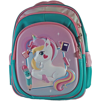 شنطة ظهر مدرسية MOMOLLY ثلاثية الابعاد مقاس 14 بوصة مع 2 قطعة مقلمة و لانش باج رسمة Unicorn