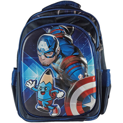 شنطة ظهر مدرسية MOMOLLY ثلاثية الابعاد مقاس 16 بوصة مع 2 قطعة مقلمة و لانش باج رسمة Captian America
