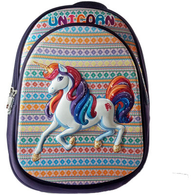 شنطة ظهر للمدرسة للاولاد والبنات ماركة BZ برسومات ثلاثية الابعاد مقاس 14 بوصة رسمة يونيكورن ( Unicorn )